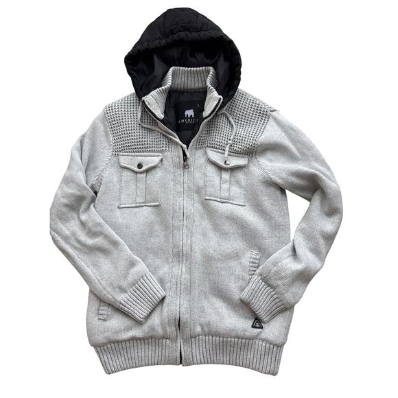 Men’s American Stitch Gray Knit Bomber Hoodie Jacket Size L - Picture 1 of 4